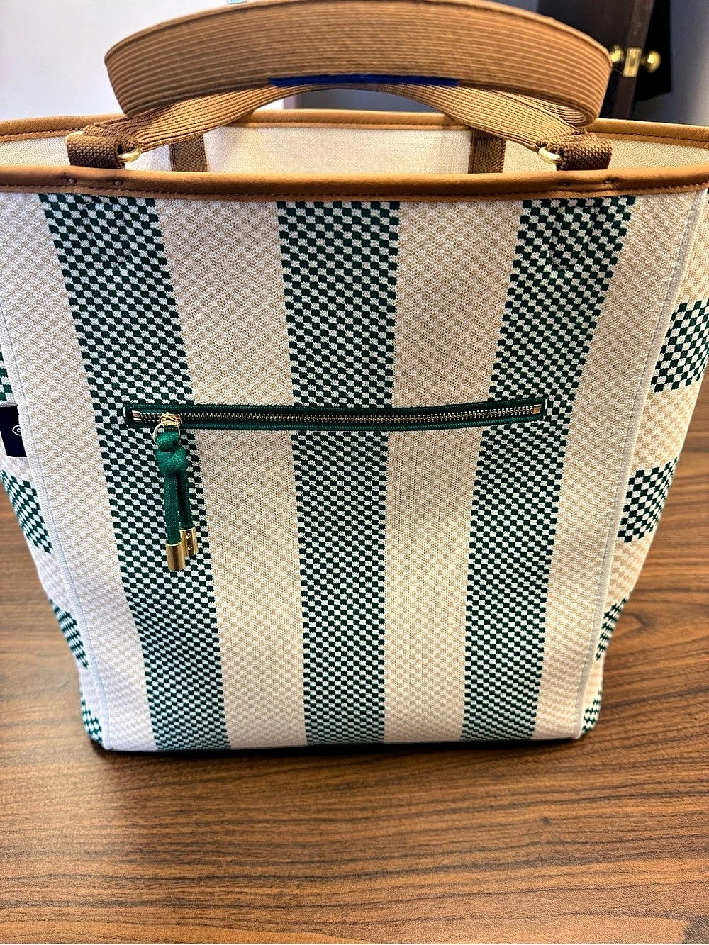 Rothy's The Two-Way Tote Green & White Tote Like New